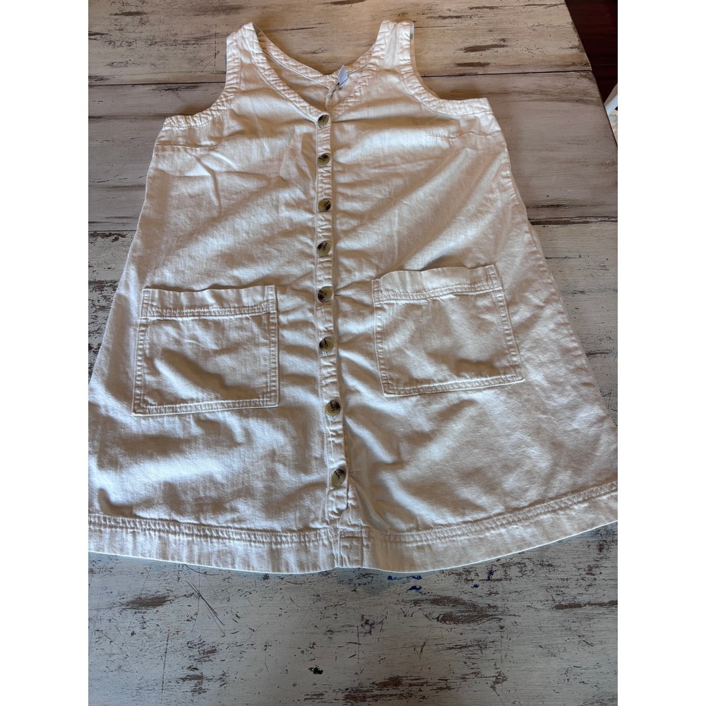 OLD NAVY button front pinafore mini dress women size L ivory V-neck denim mini